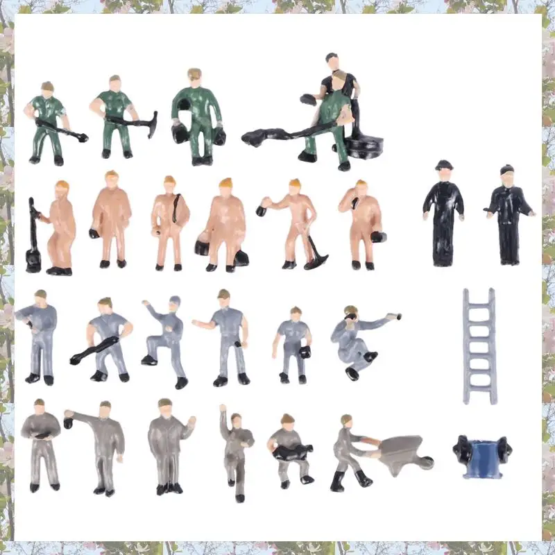 

X18A-100Pcs 1:87 Figurines Painted Figures Miniatures Of Railway Workers With Bucket And Ladder