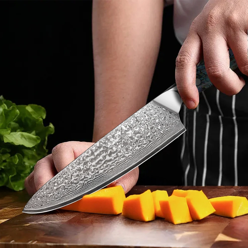 Kochmesser, Damaskus-Messer, professionelles Küchenmesser mit Abalone-Muschelgriff, zum Schneiden von Gemüse, Obst, Fleisch, mit Geschenkbox – Detail 2