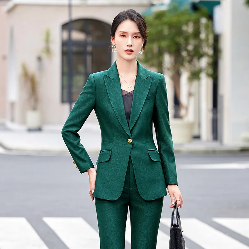 

High-End Green Suit Women2024Autumn and Winter New Business Suit Fashionable Elegant and Capable Suit Jacket Two Pieces