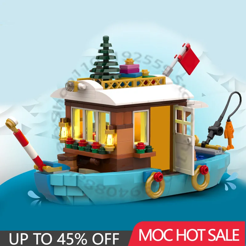 

400 шт., рождественская серия, лодка MOC, инструкции, зимняя деревенская модель, строительный блок, кирпич, креативная образовательная сборная игрушка в подарок