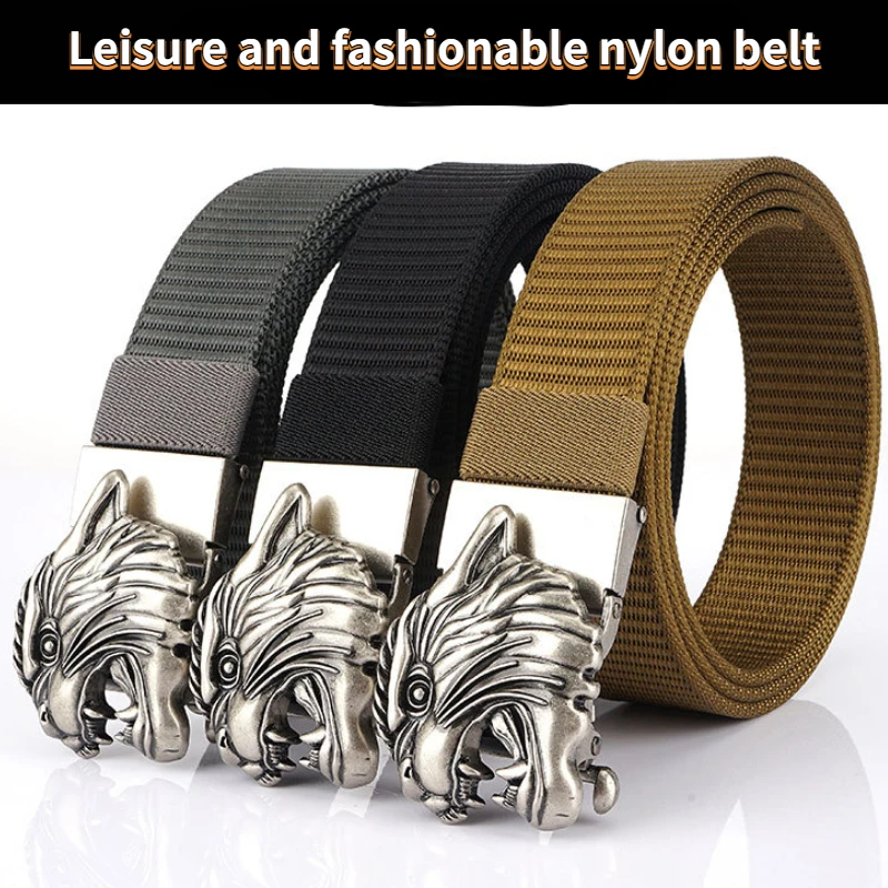 

Fashionable Men's Automatic Buckle Metal Head Nylon Canvas Belt Men’s Designer Belts