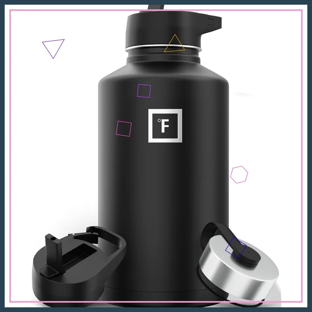 

64oz Insulated Stainless Steel Water Bottle with 3 Lids, Keeps Drinks Cold 24H Hot 12H, Wide Mouth Sports Flask