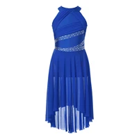 Vestido de baile lírico moderno para niñas, sin mangas, con diamantes de imitación brillantes, Leotardos de gimnasia y Ballet, disfraz de actuación de patinaje artístico