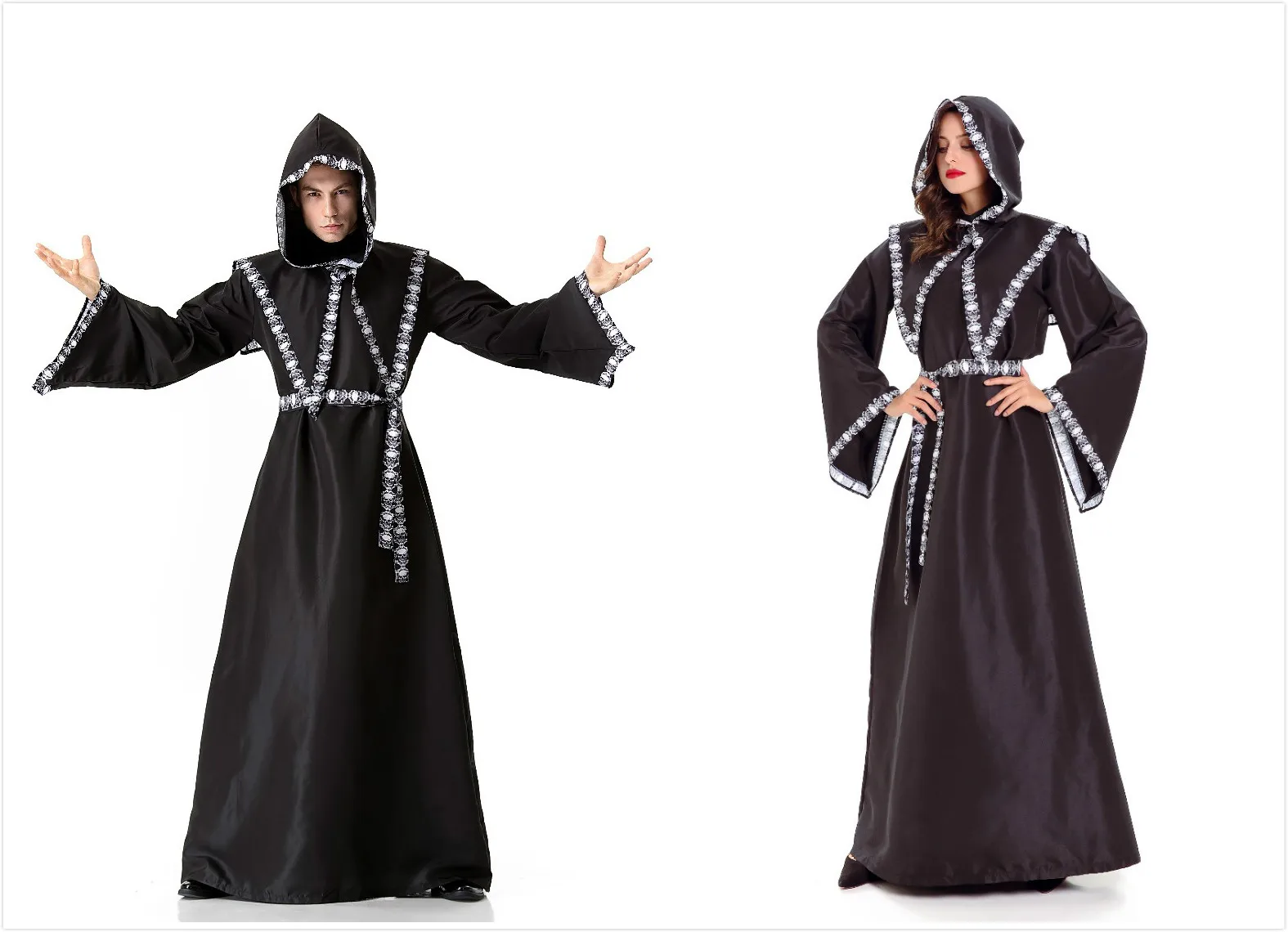 loween Death God Robe Mantello da strega Cosplay Uomo Donna Bla Cappotto lungo Coppia streghe M Versione femminile disponibile