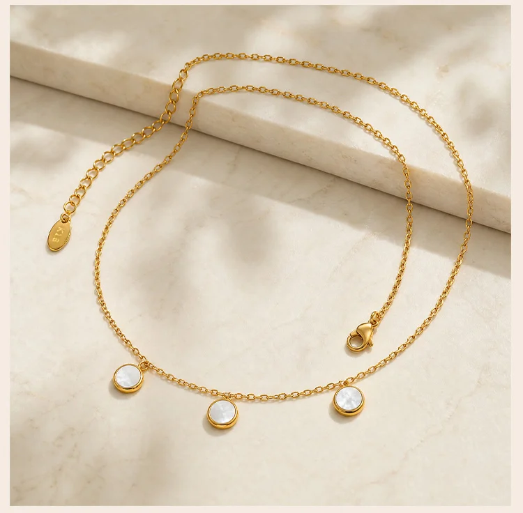 Perlmutt-Scheiben-Halskette, 18K vergoldete Edelstahlkette, rundes Muschelschmuck-Sortiment für Geschenkeläden – Detail 5