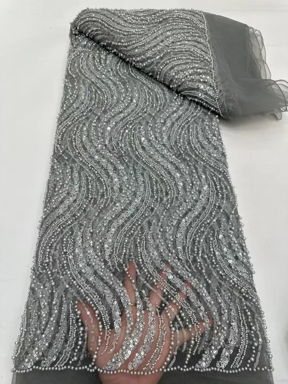 Французская модная кружевная ткань, африканские изделия ручной работы, кружевная сетка с бисером и блестками, нигерийская ткань для шитья платья 5 размеров