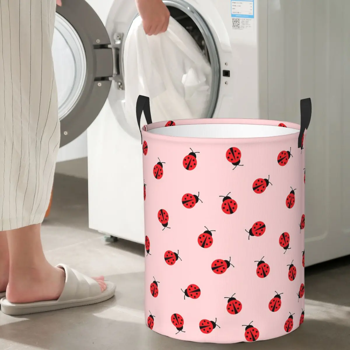 

Laundry Collector Cute Ladybug Pattern On Pink Background Laundry Basket Home Organizer Children Washing Basket Home Organizer