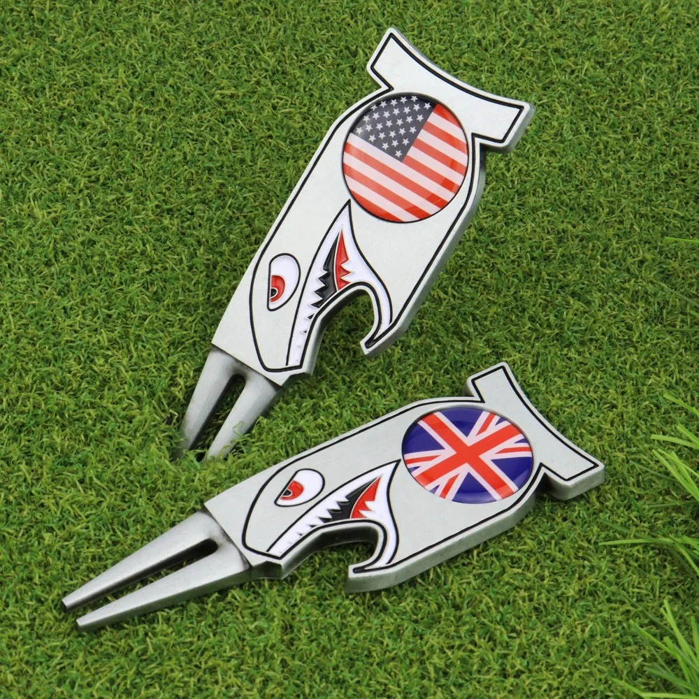 Golf Accessories Shark Golf Green Fork Multifunctional Magnetic Golf Ball Marker Portable Zinc Alloy Divot Fork Golf Club