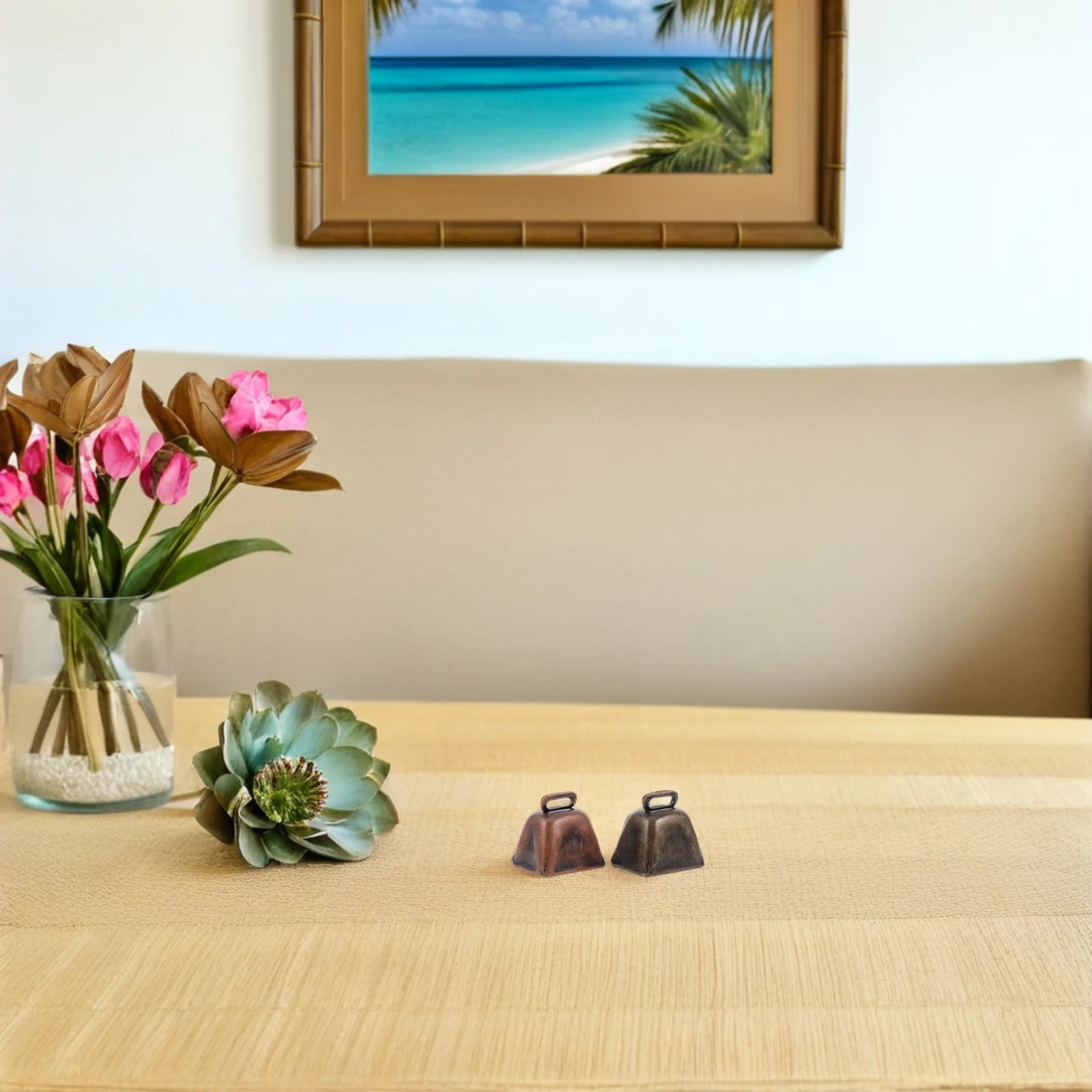 

8Pcs Metal Decorative Cow Bells Rustic Bronze Finish Square Shaped for Home Decor Crafts Parties and Outdoor Use