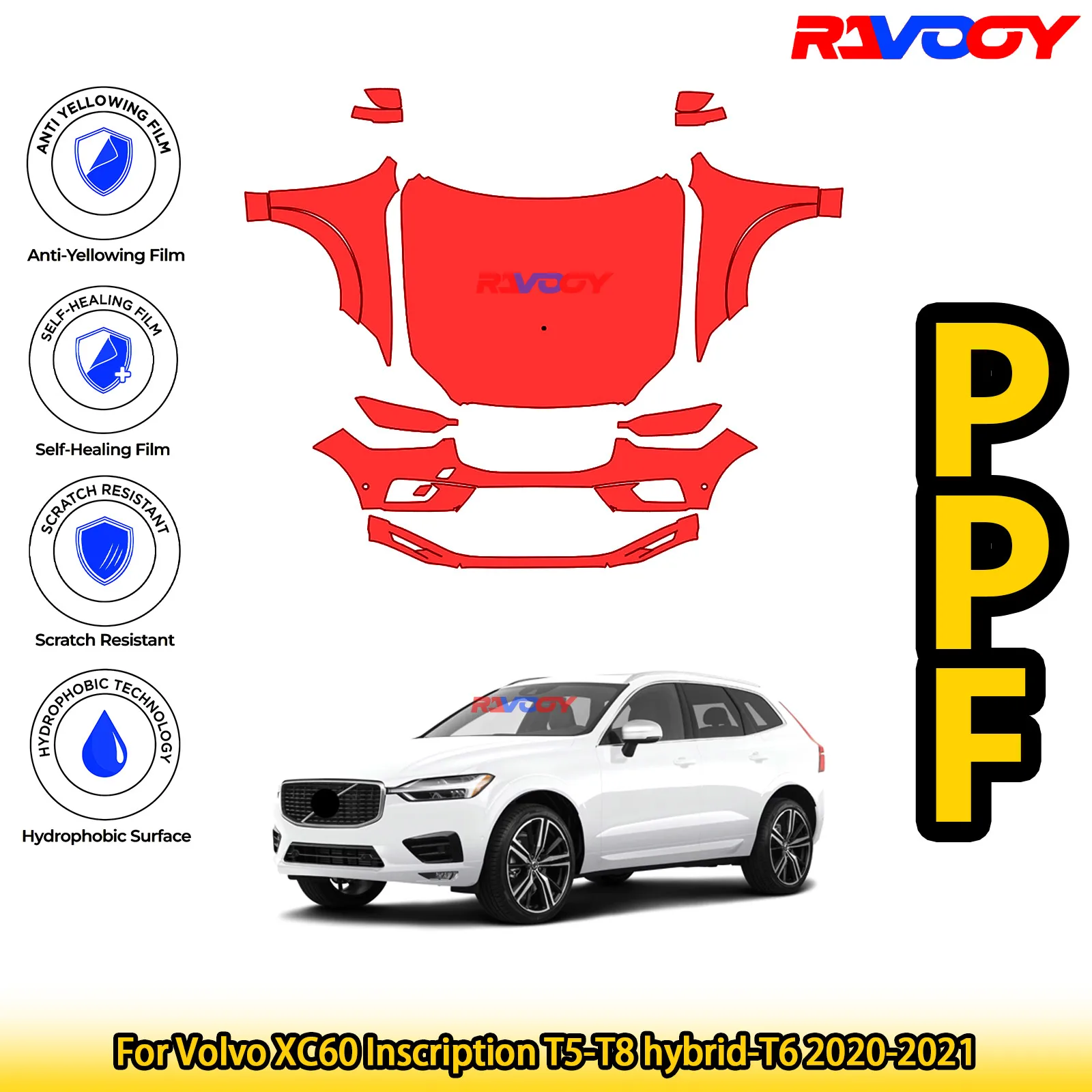 

Для Volvo XC60 Inscription T5-T8 Hybrid-T6 2020-2021 глянцевая матовая черная предварительно вырезанная передняя PPF комплект защитной пленки для краски
