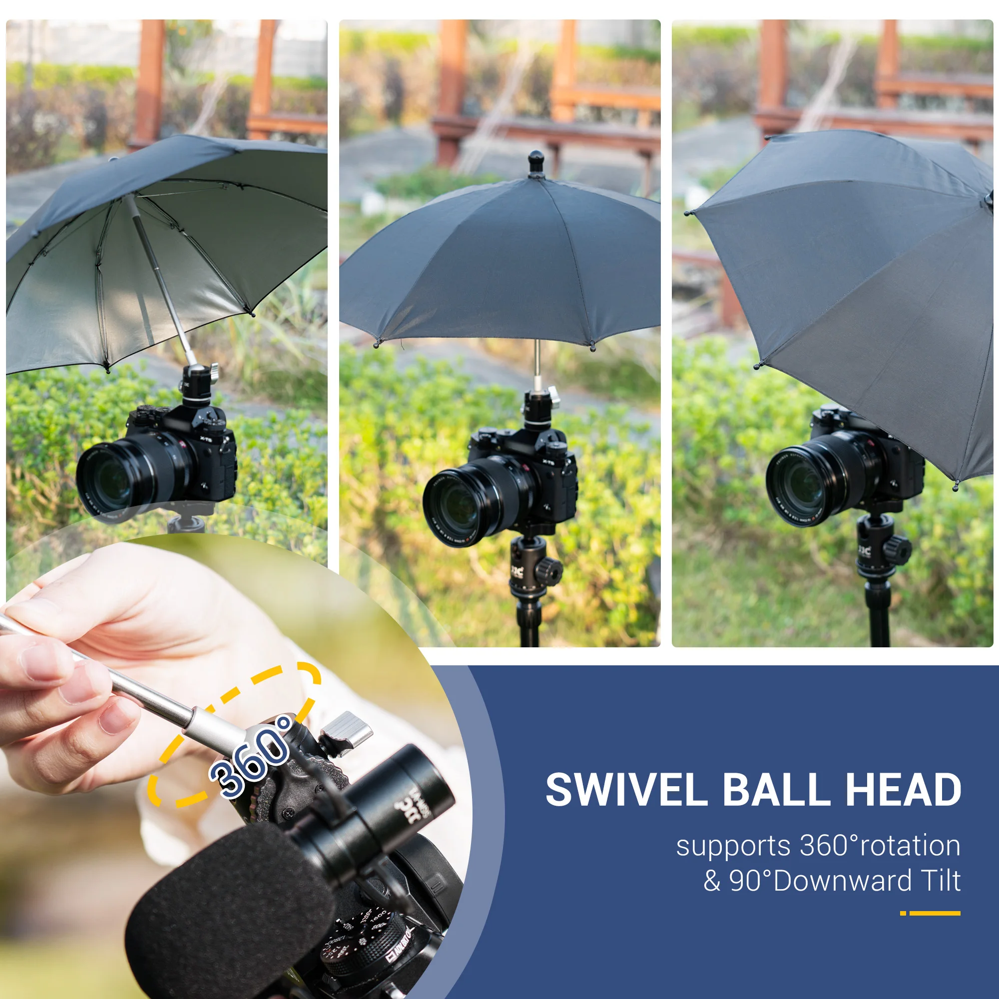 JJC Camera Hot Shoe Umbrella Camera Rain Umbrella Sunshade for Canon R6 Mark II EOS R10 R3 R5 R6 R7 R8 Sony a7R V A7 IV Nikon Z8