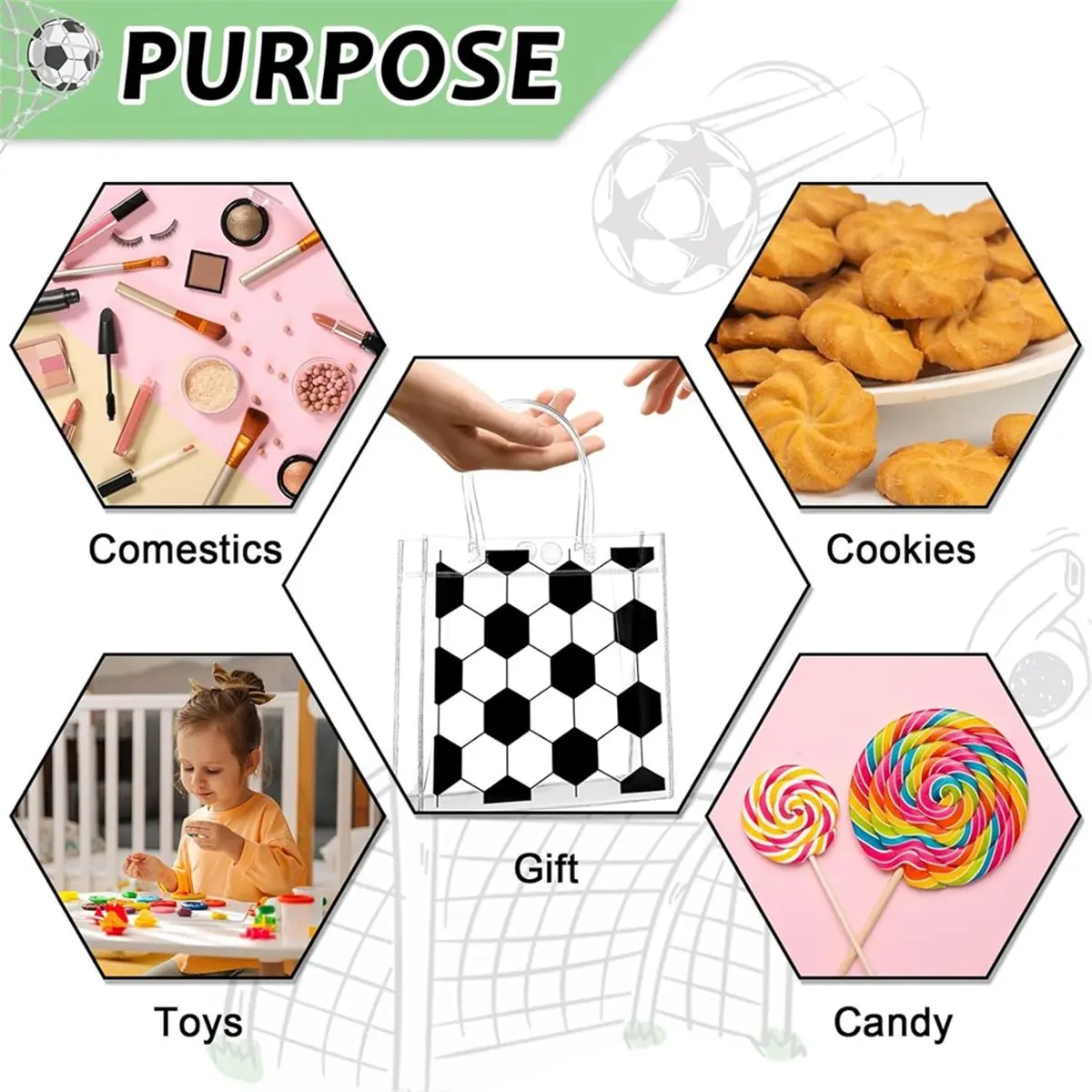 Homegood 24Pcs Soccer Clear PVC Gift Bags with Handles Bulk Sport Theme Goodie Treat Candy Bags Team Present Wrap Tote Bags