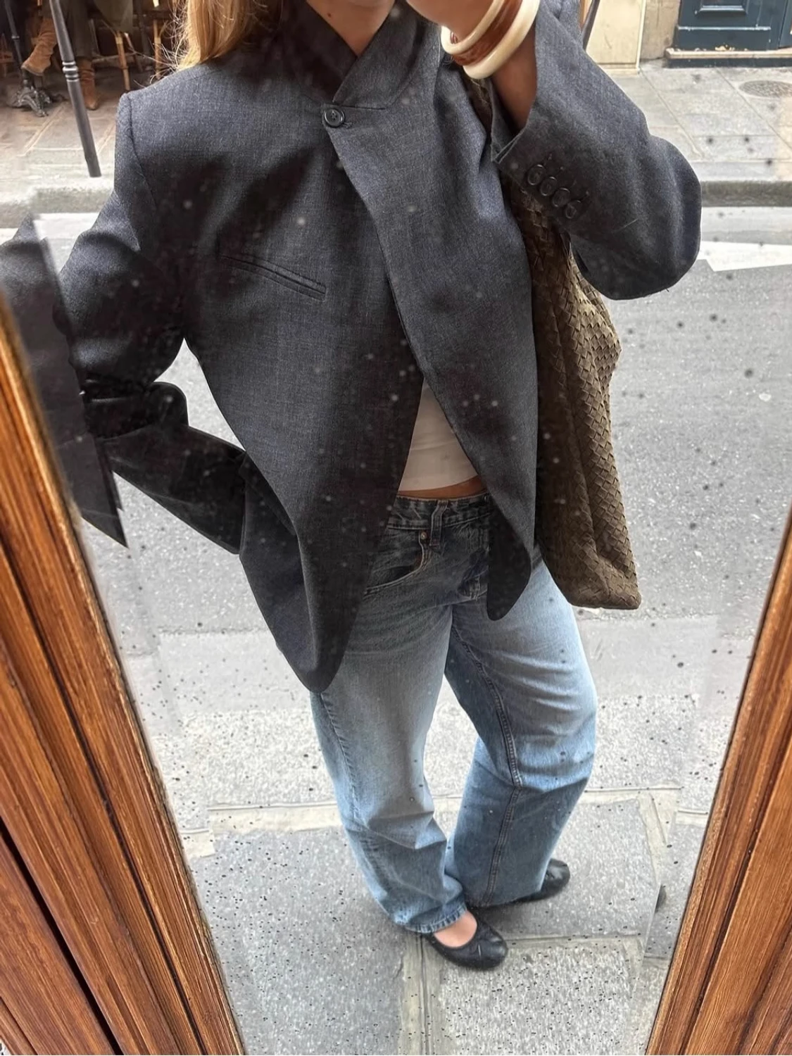 

Woman's Asymmetrical Wool Blend Blazer Stand-up Collar Long Sleeves with Slit Cuffs and Buttons Suit Jacket New Lady Chic Outfit