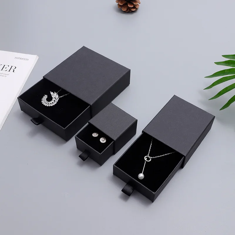 Imagem -03 - Papelão Gift Box com Logotipo Personalizado Jewelry Box Chique Pequeno Viagem Jóias Embalagem Display para Colar Black Bulk Drawer 24 Pcs