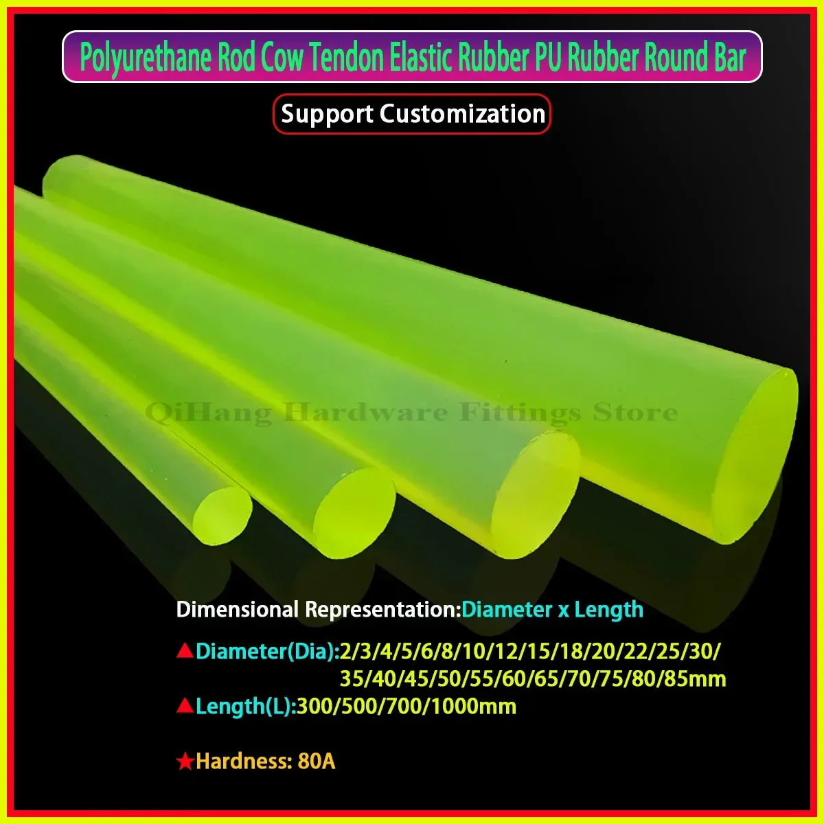 Solid Polyurethane Rod/Cow Tendon Elastic Rubber/ PU Rubber Round Bar/Self-Defense Rod, Dia2-85mm L300/500/700/1000