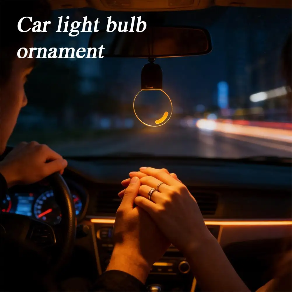 Car Rearview Mirror Pendant Decor Flat Acrylic Retro Light Bulb Atmosphere Ambient Light Interior Decoration for Car