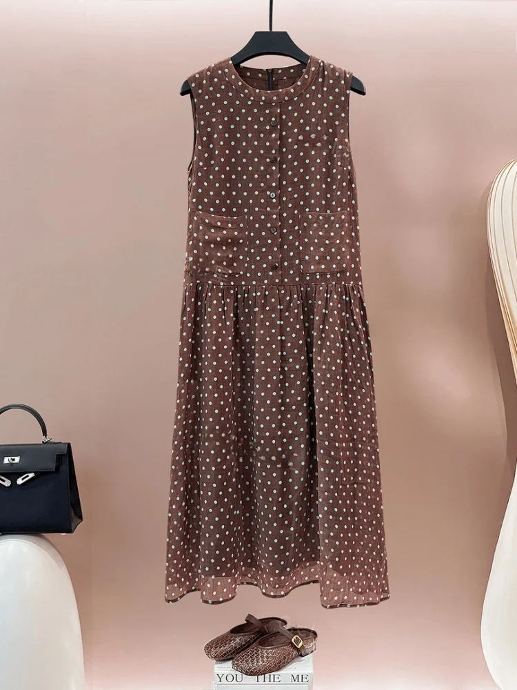 

Женская простая длинная юбка в горошек Ele Polka Dot Dr, повседневная, с высокой талией, А-силуэт, летняя, без стрейча, с круглым вырезом