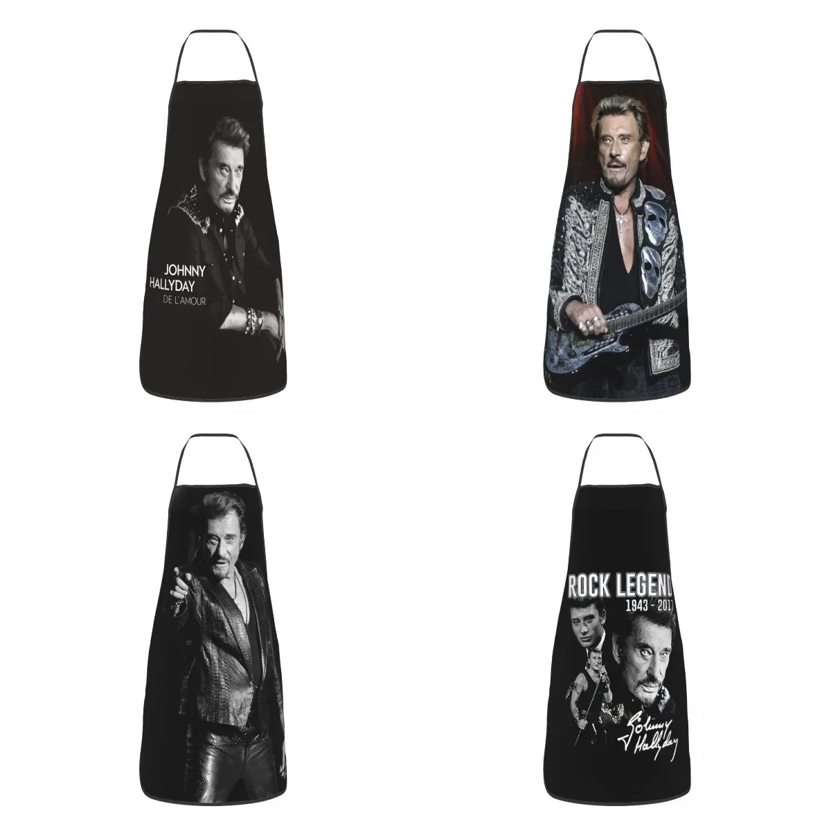 Unisex Singer Johnny Hallyday Bib Apron Adult Women Men Chef Tablier Cuisine for Kitchen Cooking France Mucisian Gardening