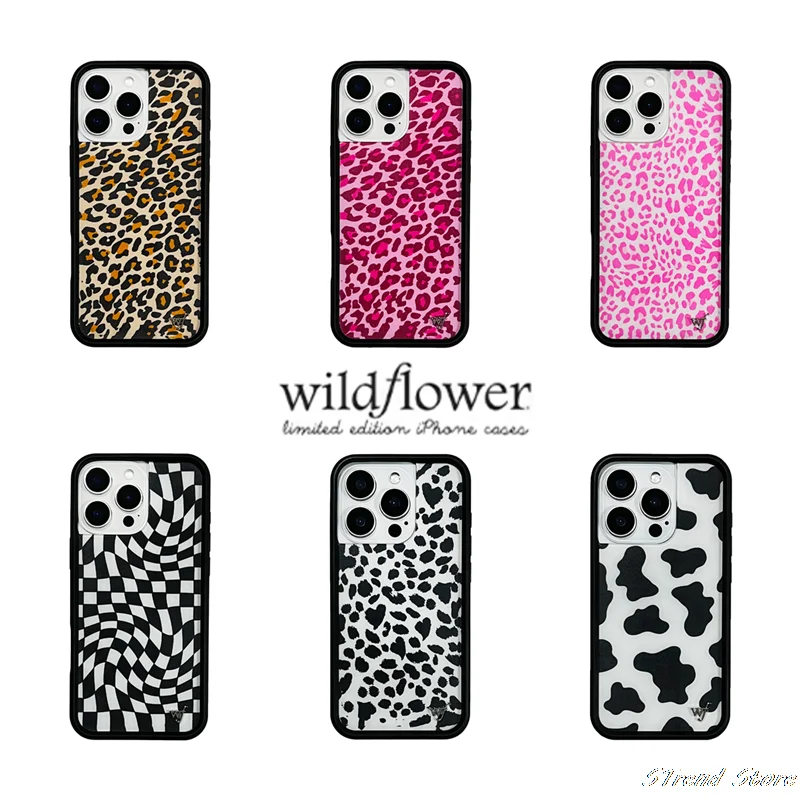 Wildflower مواء هريرة حالات آيفون 11 12 13 14 15 16 17 برو ماكس زائد 16pro الهواء ليوبارد البقرة الشطرنج wf غطاء الهاتف