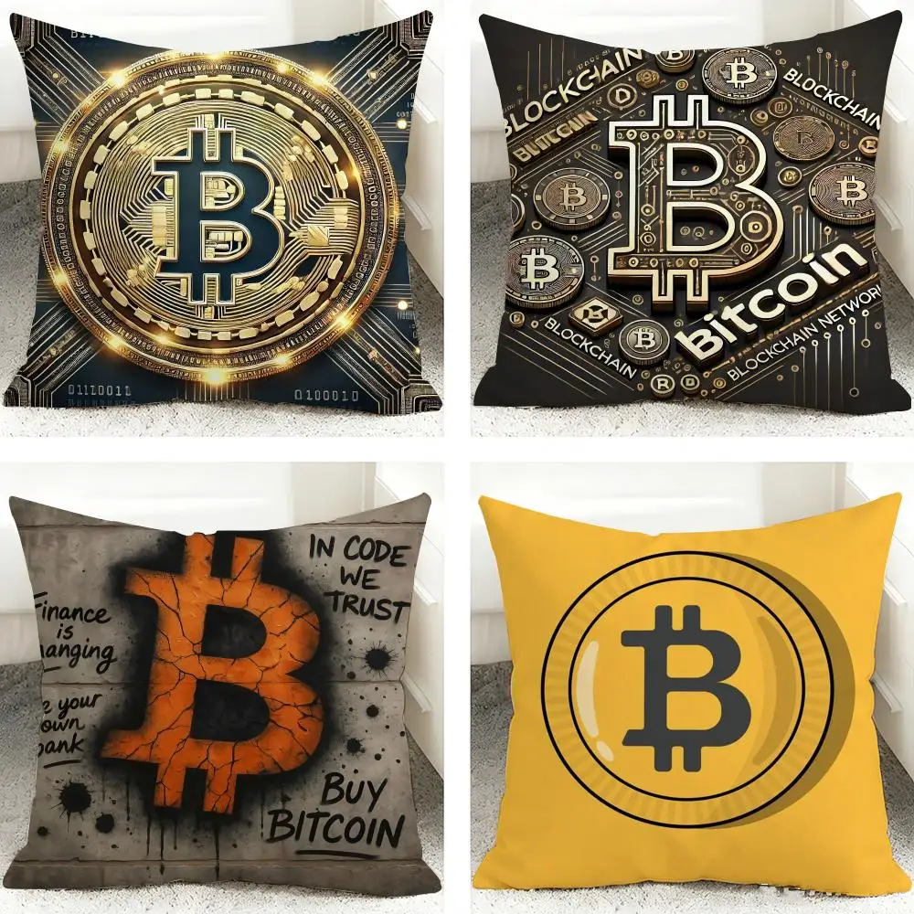 Bitcoin Cryptocurrency Btc Cushion Cover 40x40cm Square Decorative Sofa Cushion Cover Bedroom Living Room Home Decor Gift