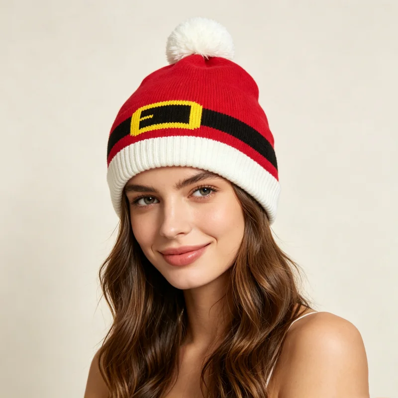 Women Autumn Winter Knit Beanie Hat Outdoor Warm Snow Skiing Cap Christmas Dress Up Red Knitted Hat Claus Santa New Year Cap