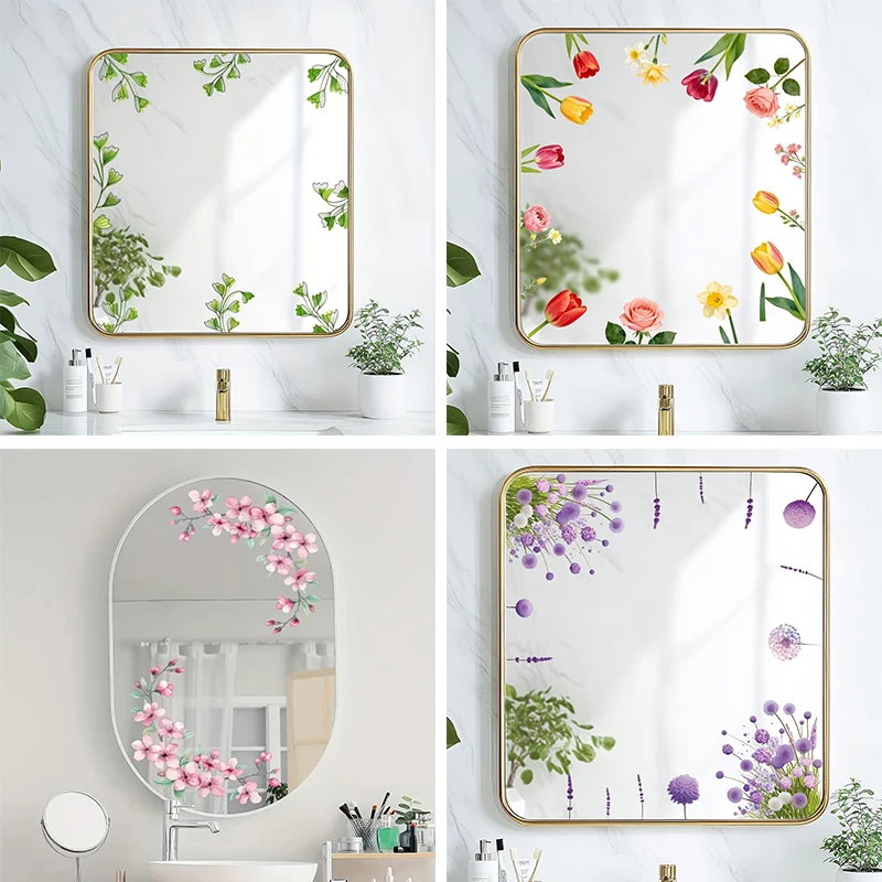 [MOA]Self-Adhesive Removable Glass Sticker PVC Spring Green Leaf And Floral Wall Stickers For Shower Doors Mirrors Bathroom[MOA]