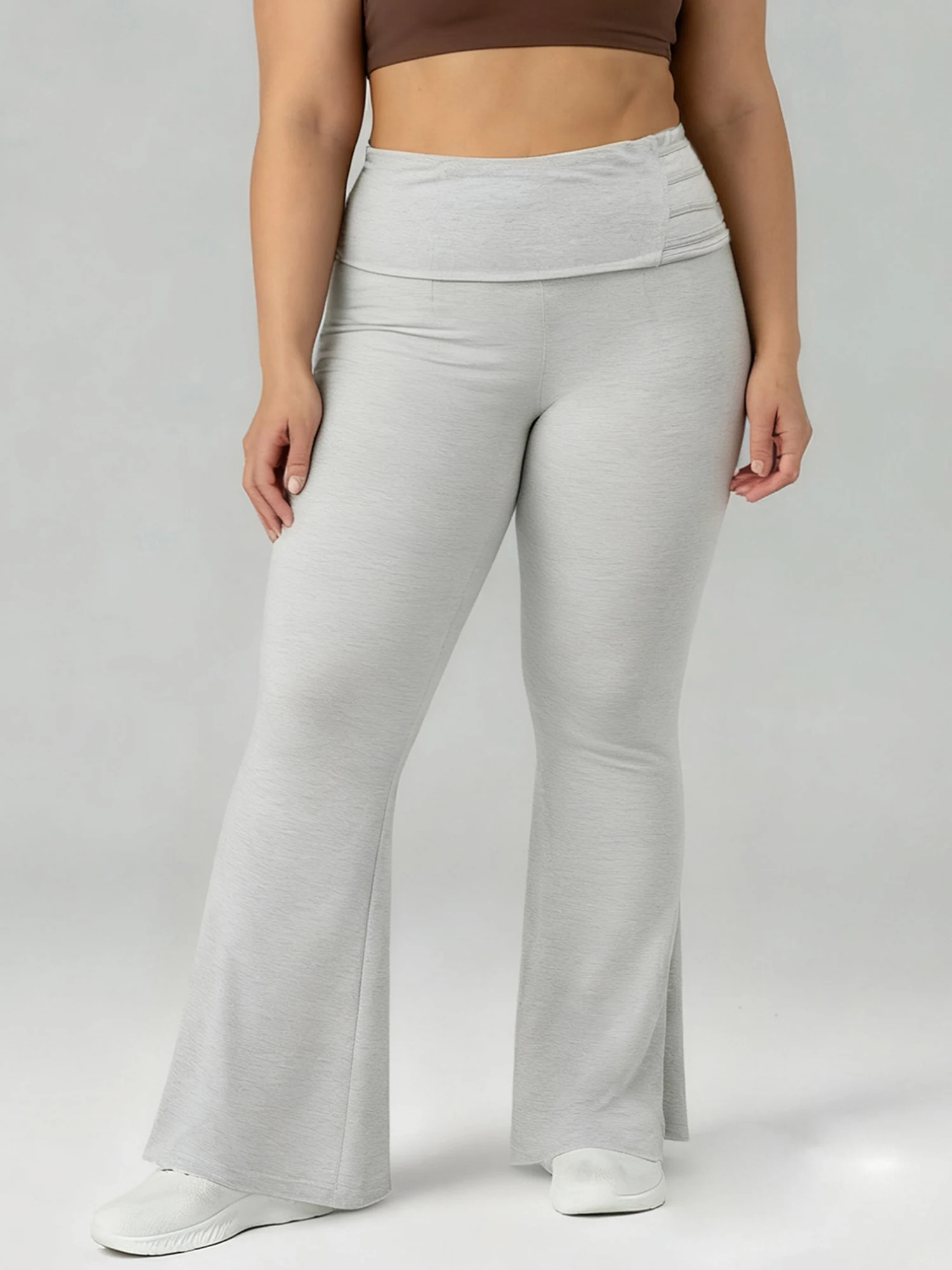 Damen-Schlaghose in Übergröße mit hoher Taille, elastischem Bund und stilvoller Schlaghose für Arbeit oder Spielen – einfarbige Falte