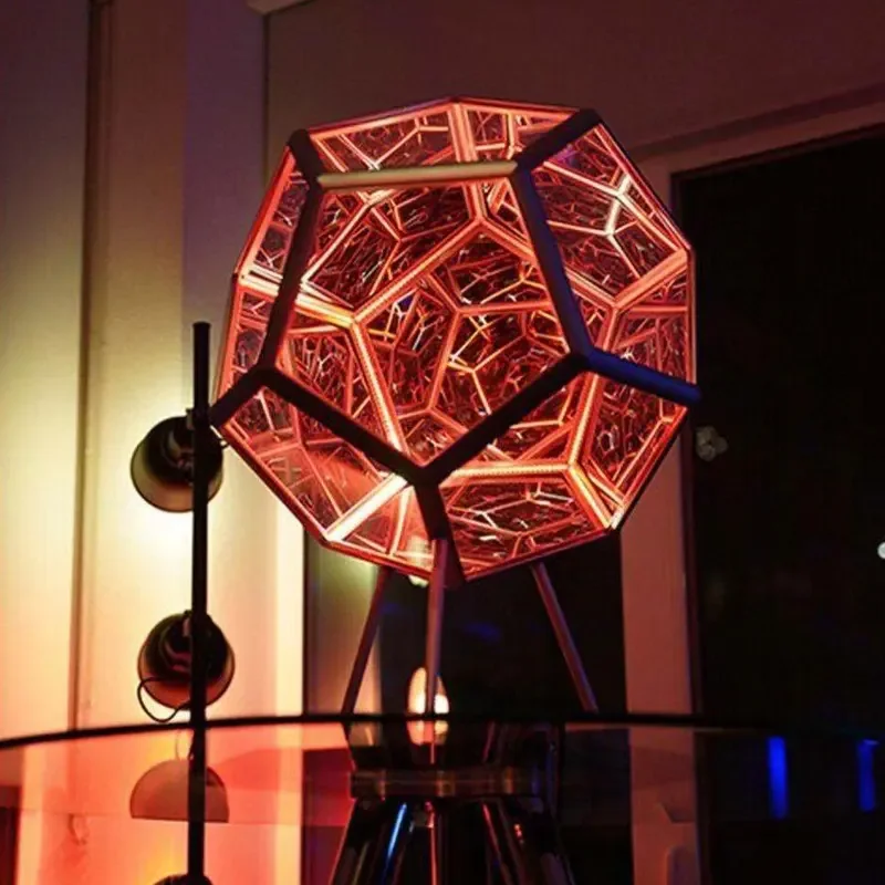 1 set [2 pieces] Creative Cool Unlimited Dodecahedral Color Art Light Nightlight USB Acrylic, Color Light Stand