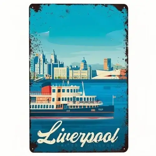 UK Blechschild Ferry Skyline River Mersey Man Cave Wandkunst