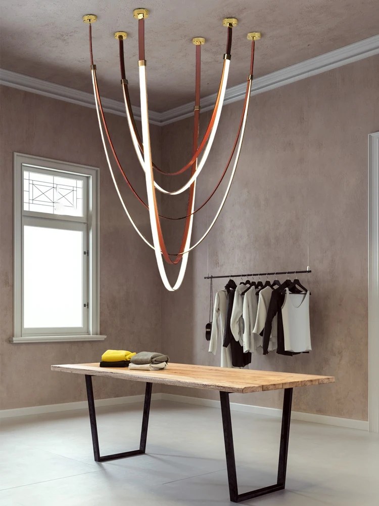 Upgrade Your Home With Our Flexible Leather Belt LED Pendant Light Brown Black Hanging Light Chandelier Dimming Function