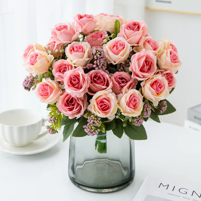 1/4PCS Silk Artificial Flowers Rose Bouquet Christmas Garden Home Wedding Bridal Bouquets Decoration Diy Gift Flower Arrangement