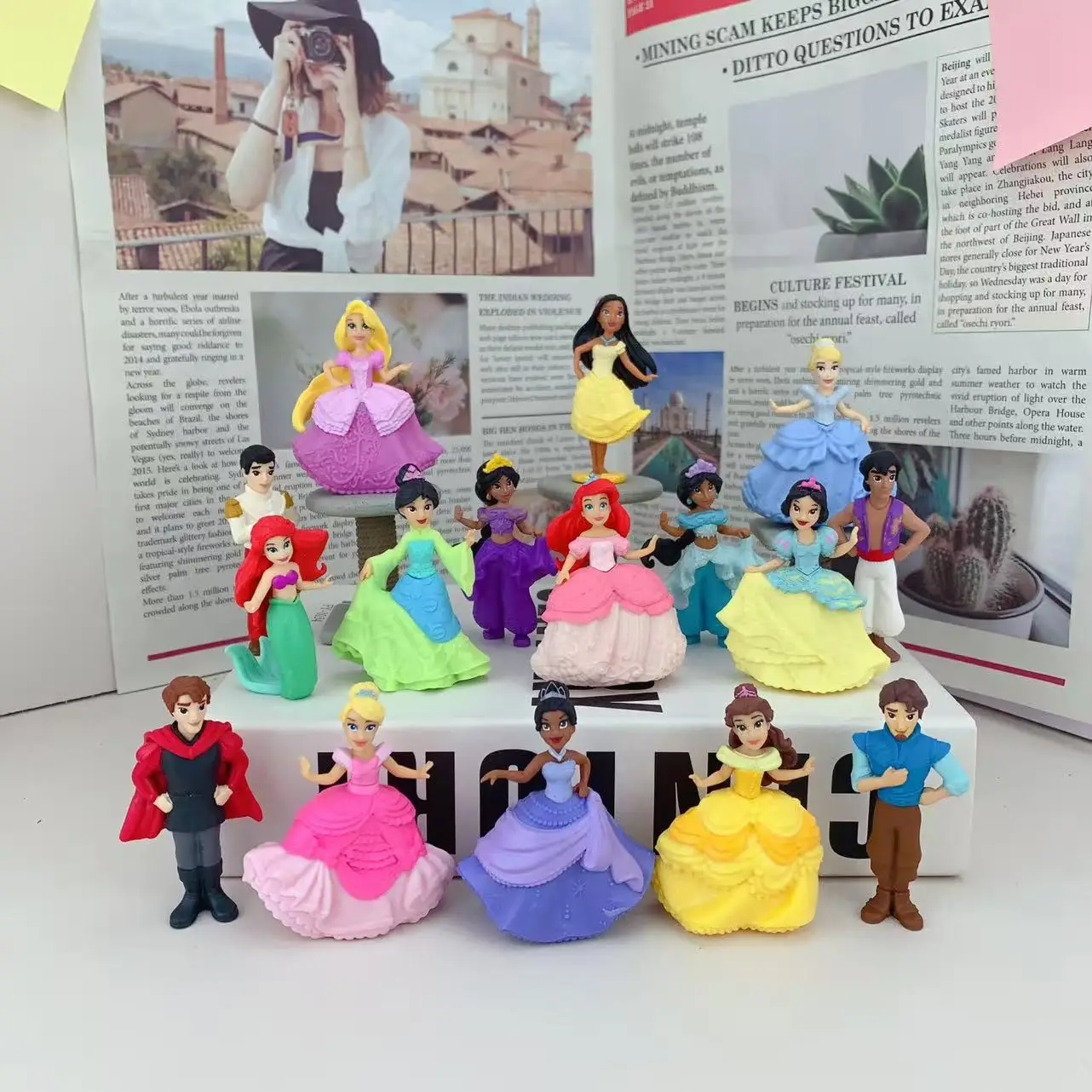 ديزني الأميرة ارييل رابونزيل سنو وايت مولان ياسمين بوكاهونتاس شخصيات الحركة الصغيرة دمى كعكة توبر هدايا عيد ميلاد للأطفال #1