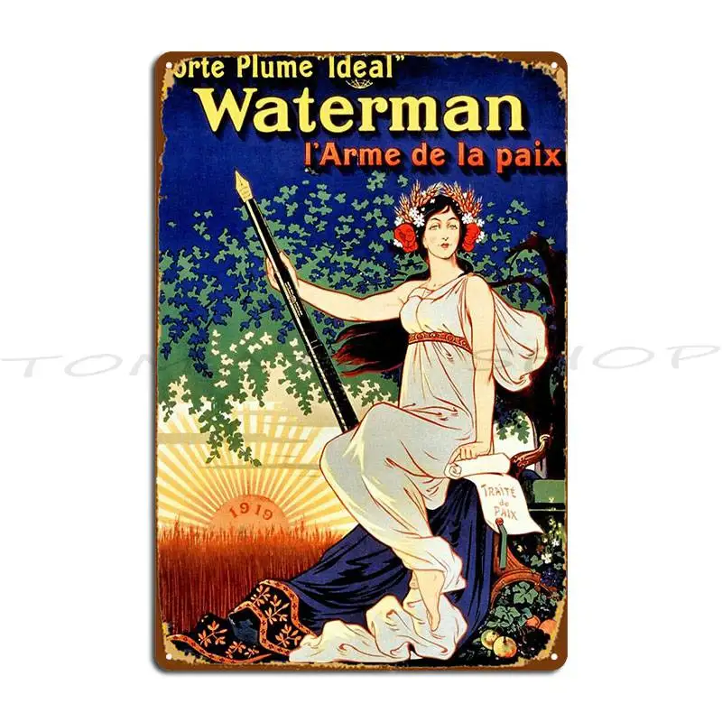 Vintage Waterman Fountain Pen Metal Sign Garage Vintage Mural Create Design Tin Sign Poster