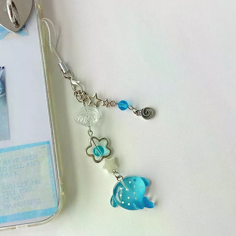 Blue Pink Series Simulation Marine Shark Mobile Phone Chain Handcrafted Beaded Keyring Accessory Fish Charm Aesthetic Y2k Unique