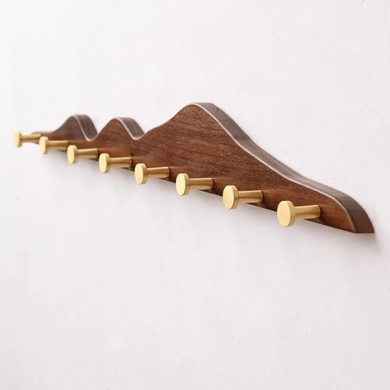 

Coat Rack Wall Mount Coat Hooks - Wooden Coat Rack with 8 Gold Brass Hooks, Heavy Duty Wood Decorative Wall Hooks, Door Mounted