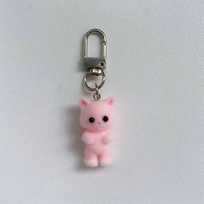 Cute Plush Resin Cat Pendant Keychain for Women Simple Design Car Key Ring Lovely Animal Bag Car Keyring Young Girls