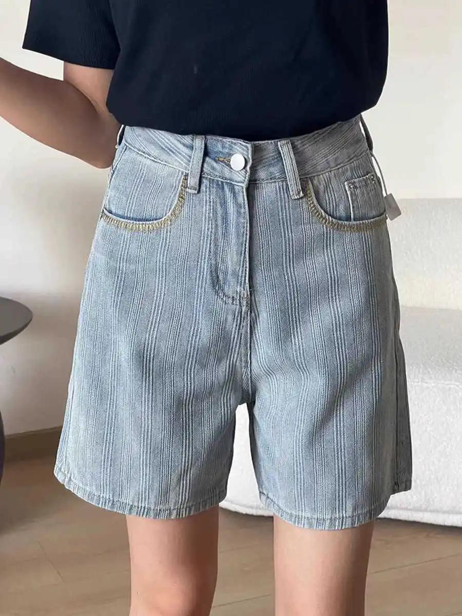 Plus Size Women Denim Shorts Summer Thin High Waist Design Straight Jean Pants Zipper Fly Casual Female Shorts