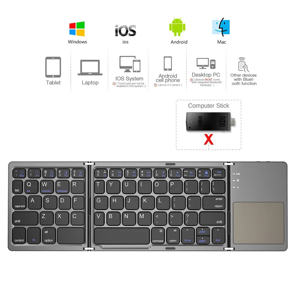 AVATTO Wireless Bluetooth Brasil Portuguese/English B033 Mini Folding keyboard For Windows Android IOS Tablet ipad