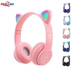 P47M Wireless Bluetooth Headset Gamer Cat LED Light Foldable Noise Cancelling Earbuds Wireless Headphones Bluetooth Earphones