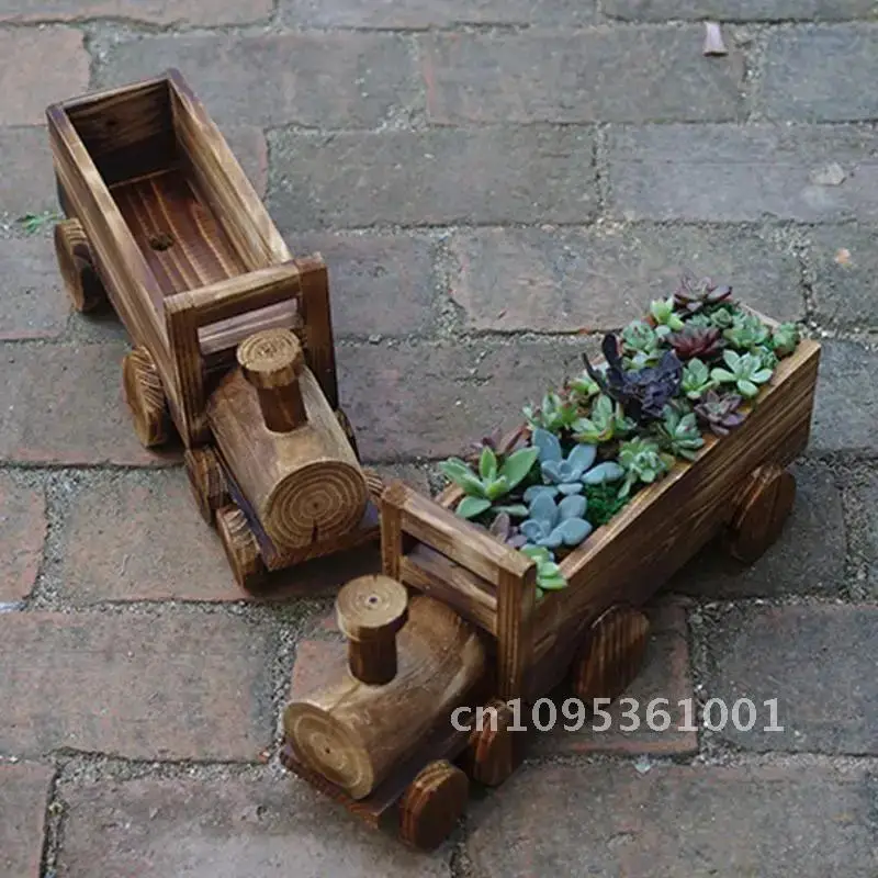 Retro Wooden Train Garden Pot Succulent Plant Potted Decor Home Flower Planter Dropship Bonsai