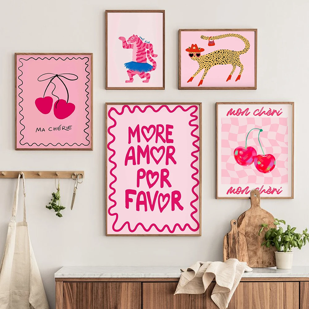 

Maximalist Wall Art Eclectic Feminist Colorful Poster Trendy Tiger Cheetah Pictures Fruit Kitchen Decor Modern Boho Painting