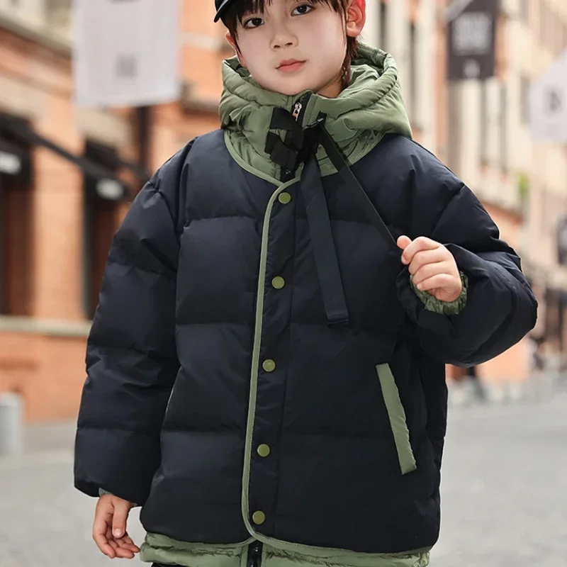 

Boys' Winter Down Cotton Jacket Thickened New 2024 Clothing Middle and Large Children's Boys' Winter Cotton Coat Trendy Cardigan