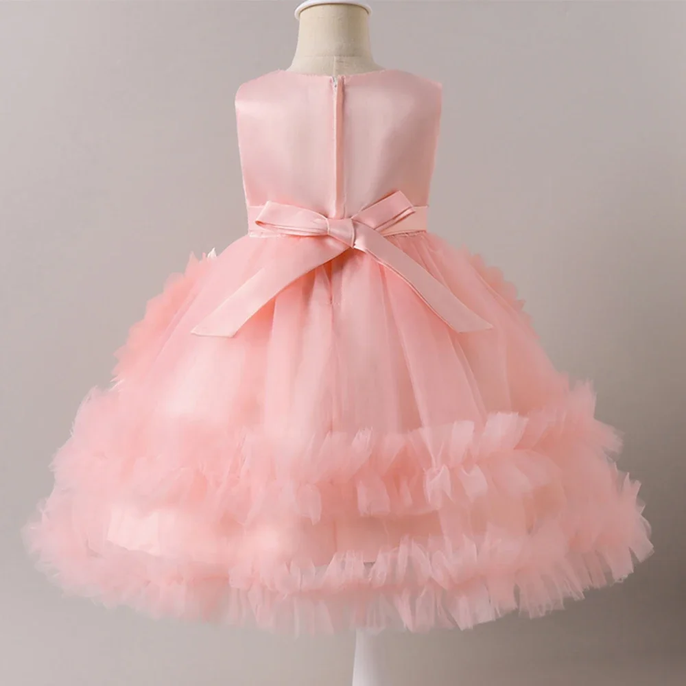 Baby Girl One-piece Dress Big Flower Summer Kid's Princess Party Ball Gown Beading Collar Children Dresses 0-4 Years 5