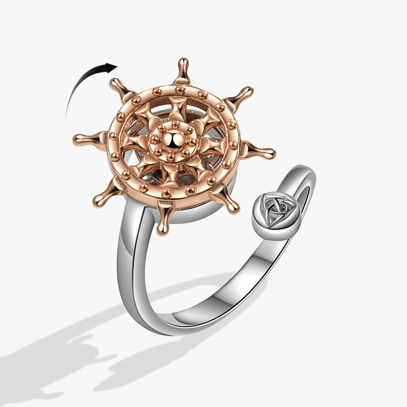 

KOFSAC Personality Rotatable Ring For Women 925 Sterling Silver Jewelry Creative Rose Gold Rudder Rings Lady Lucky Gift