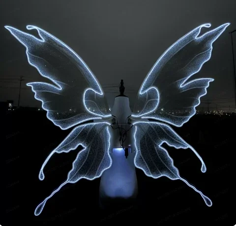 Large White Butterfly Fairy Wings Adult Electric LED Glowing Backpiece Nightclub Photography Custom Prop