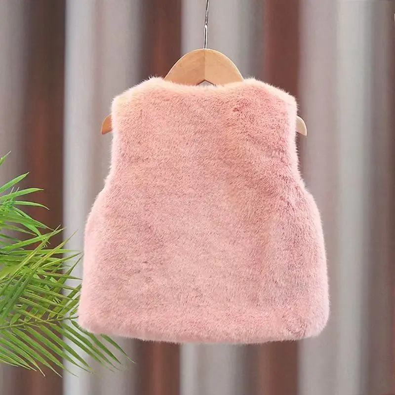 

Girl's Plush Vest With Autumn and Winter Thickness Baby Girl's Stylish Shoulder Children's New Princess Korean Version Fur Top