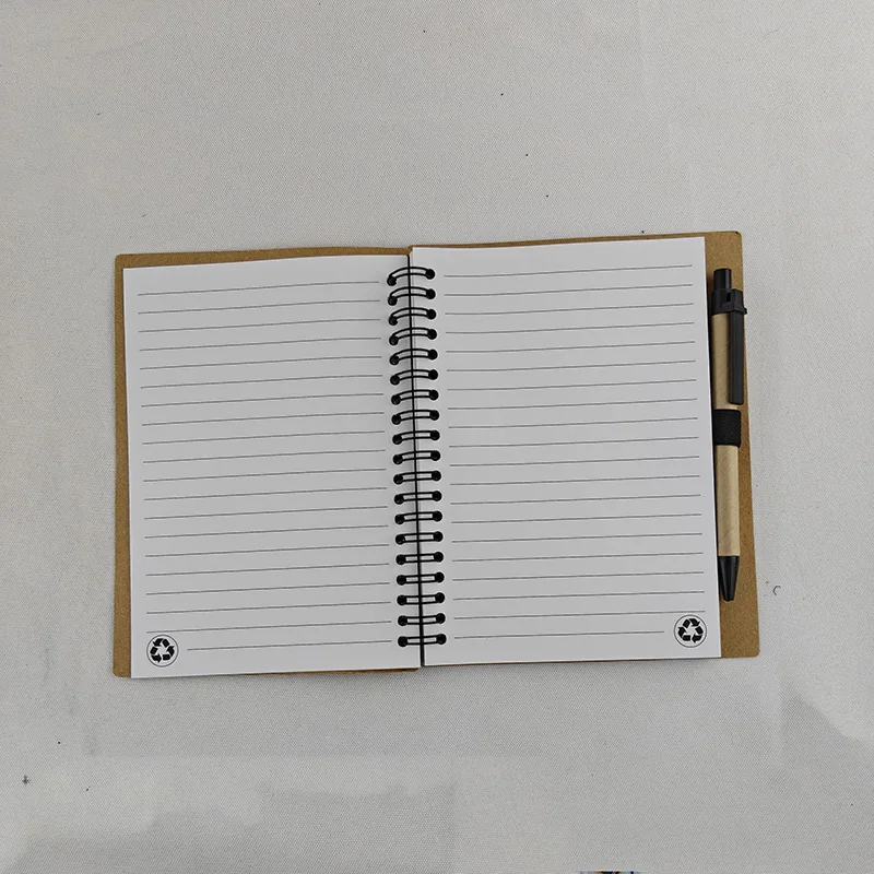 Kraft Notebook with Pen, Graduation Book with Customized Logo, 70 Sheets 80gsm Recycled Lined Paper