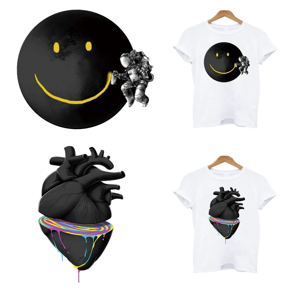

2Pcs/Lot Moon Heart Iron On Ironing Thermoadhesive Patches Heat Adhesive Thermal Transfer T Shirt Stickers For Clothing DIY