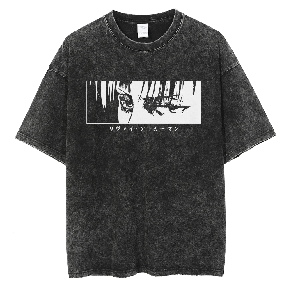 Anime Attack on Titan Levi Ackerman Printed Washed Tshirt Unisex High Quality Cotton T-shirts Harajuku Tees Oversized T Shirt