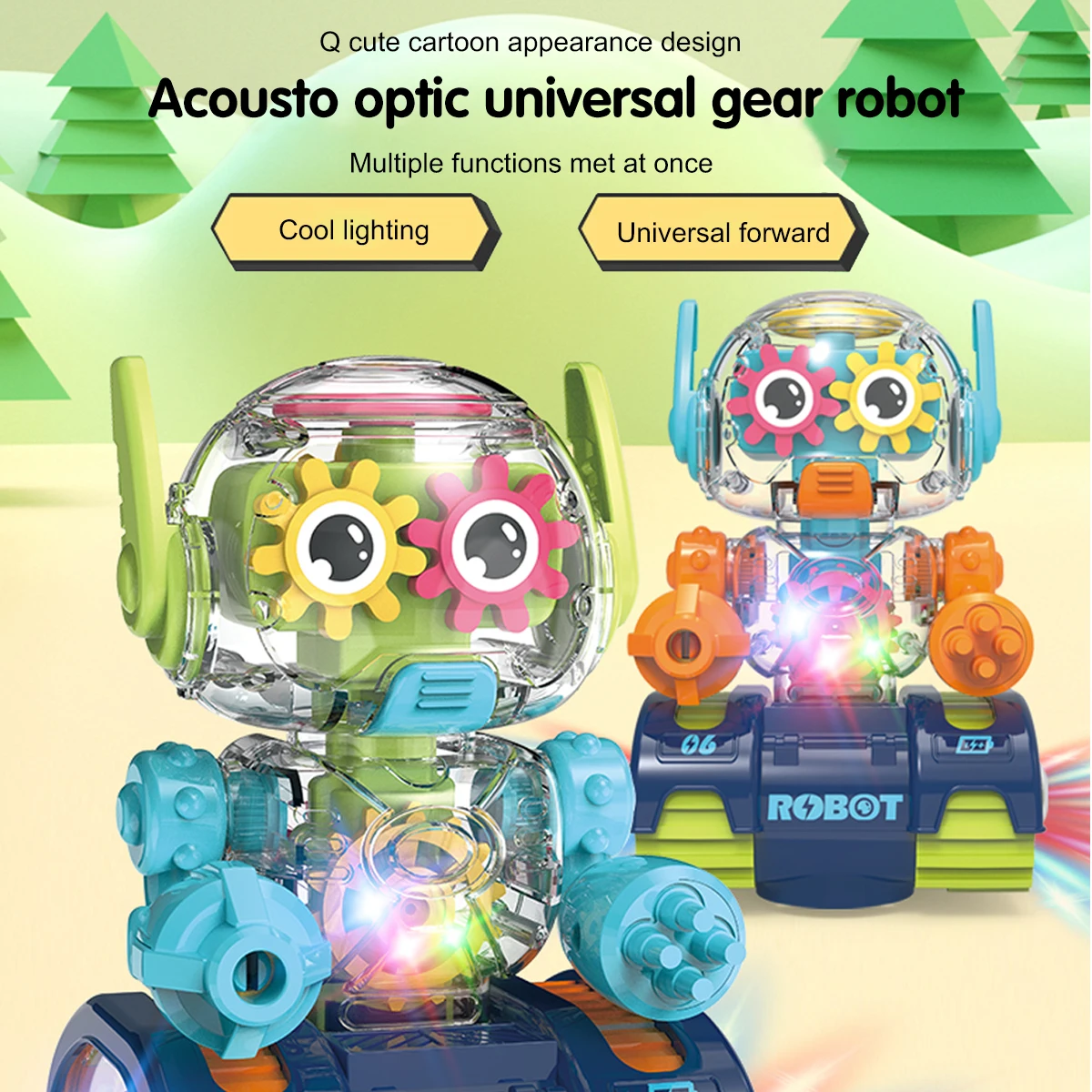 Christmas Electric Baby Geared Robot Toy Sound Shining Light Wheels Obstacle Avoidance Boys Girls 3+ Birthday